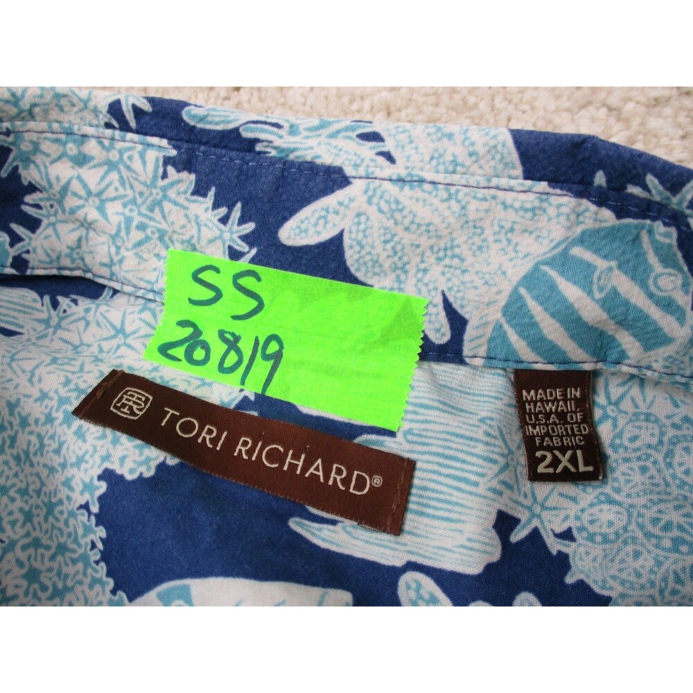 Tori Richard Shirt Men 2XL Blue Fish Coral Reef Hawaiian Cotton Lawn Button Up - Picture 4 of 10